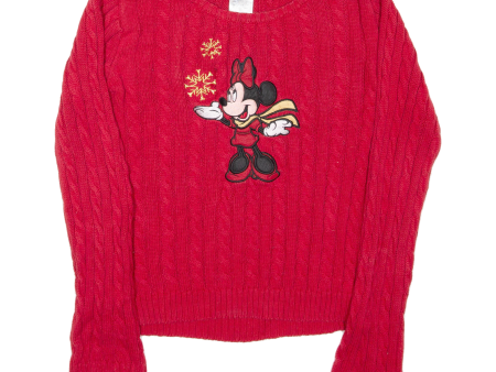 DISNEY Minnie Mouse Womens Jumper Red Crew Neck Cable Knit L Online Sale