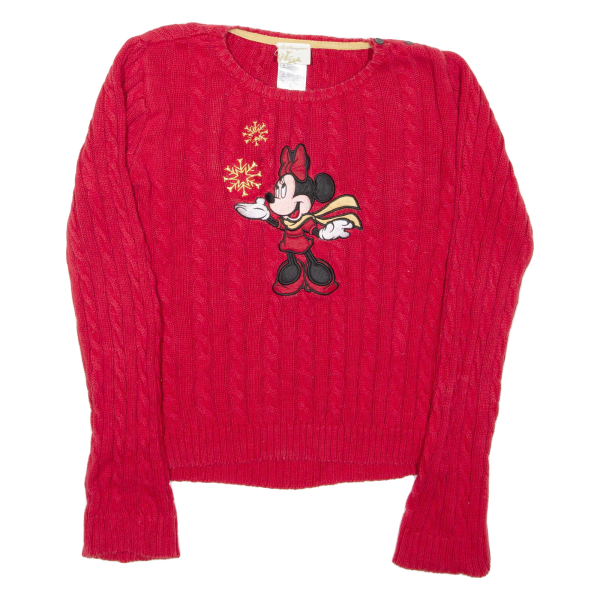 DISNEY Minnie Mouse Womens Jumper Red Crew Neck Cable Knit L Online Sale