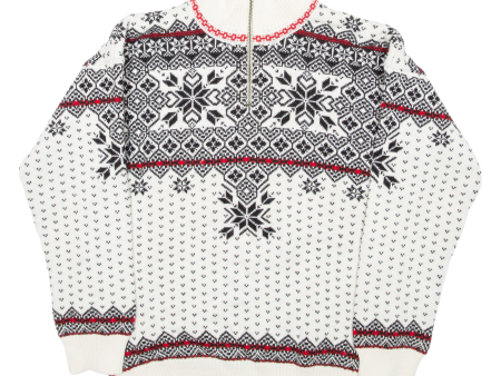 KAMA Mens Patterned Jumper Cream Fair Isle 1 4 Zip Tight Knit S For Sale