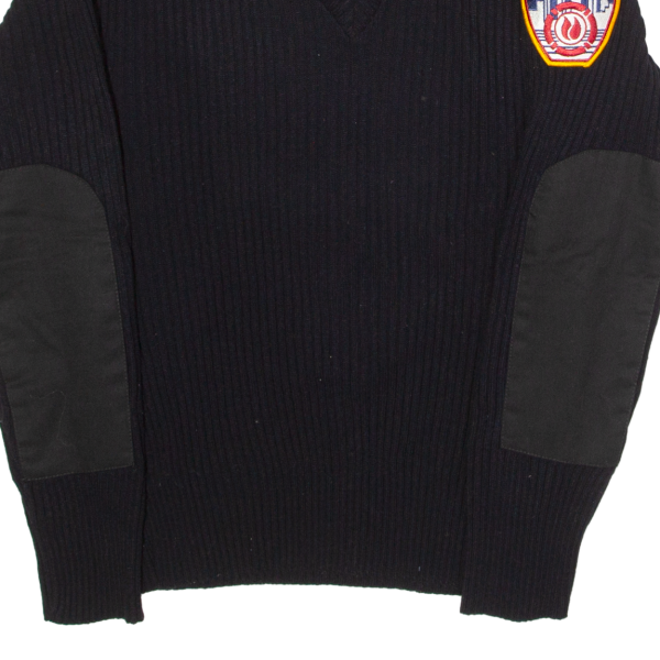 Fire Department Of New York Mens Jumper Black V-Neck Tight Knit M Discount