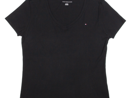 TOMMY HILFIGER Womens T-Shirt Black V-Neck XL Cheap