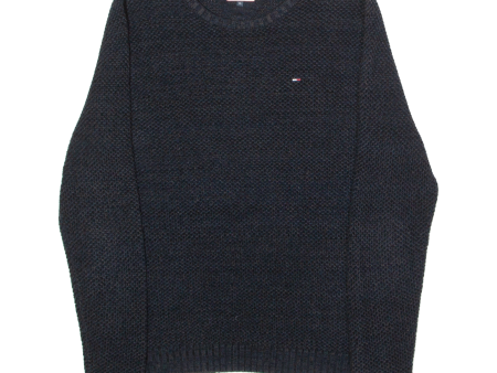 TOMMY HILFIGER Mens Heavy Knit Jumper Blue Crew Neck Chunky Knit XL For Cheap