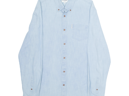 BEN SHERMAN Mens Plain Shirt Blue Linen Long Sleeve M Online