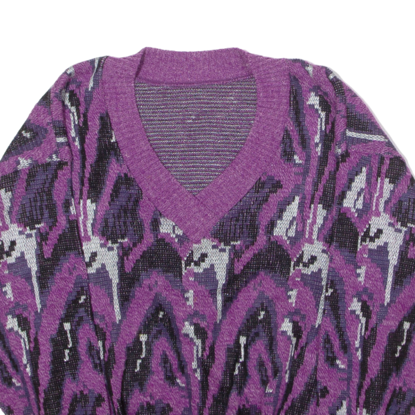 ACRY-WOLLE Womens Patterned Jumper Purple Crazy Pattern 80s UK 18 For Sale