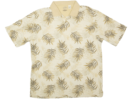 ARROW Leaf Print Mens Polo Shirt Beige 90s XL Supply