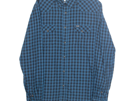 WRANGLER Slim Mens Flannel Shirt Blue Check Long Sleeve L Hot on Sale