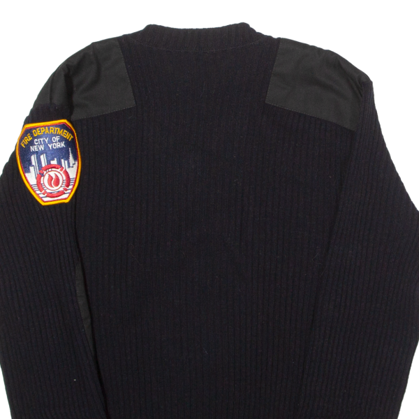 Fire Department Of New York Mens Jumper Black V-Neck Tight Knit M Discount