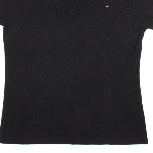 TOMMY HILFIGER Womens T-Shirt Black V-Neck XL Cheap