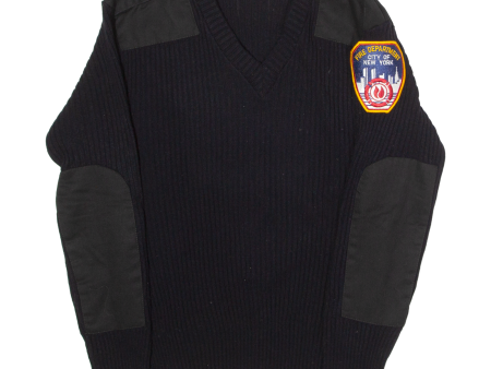 Fire Department Of New York Mens Jumper Black V-Neck Tight Knit M Discount