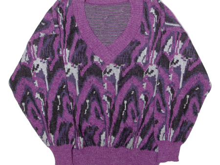 ACRY-WOLLE Womens Patterned Jumper Purple Crazy Pattern 80s UK 18 For Sale