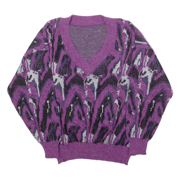 ACRY-WOLLE Womens Patterned Jumper Purple Crazy Pattern 80s UK 18 For Sale