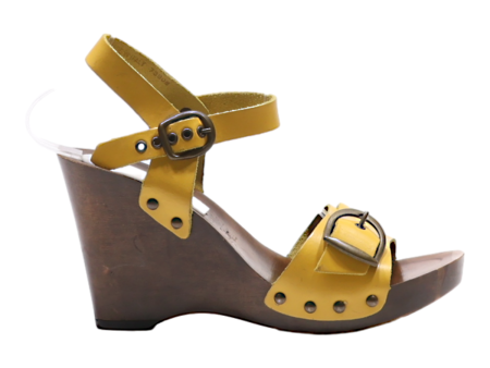 Wedge Heels Yellow Synthetic Womens UK 4 on Sale