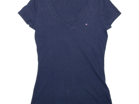 TOMMY HILFIGER Womens T-Shirt Blue V-Neck XS Discount